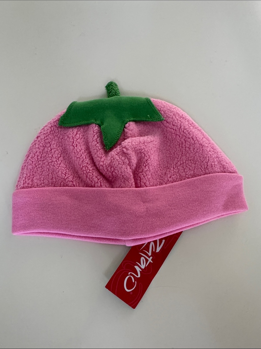 Zutano 6M 6 Months Pink Strawberry Hat with Green Leaf Top 100% Cotton